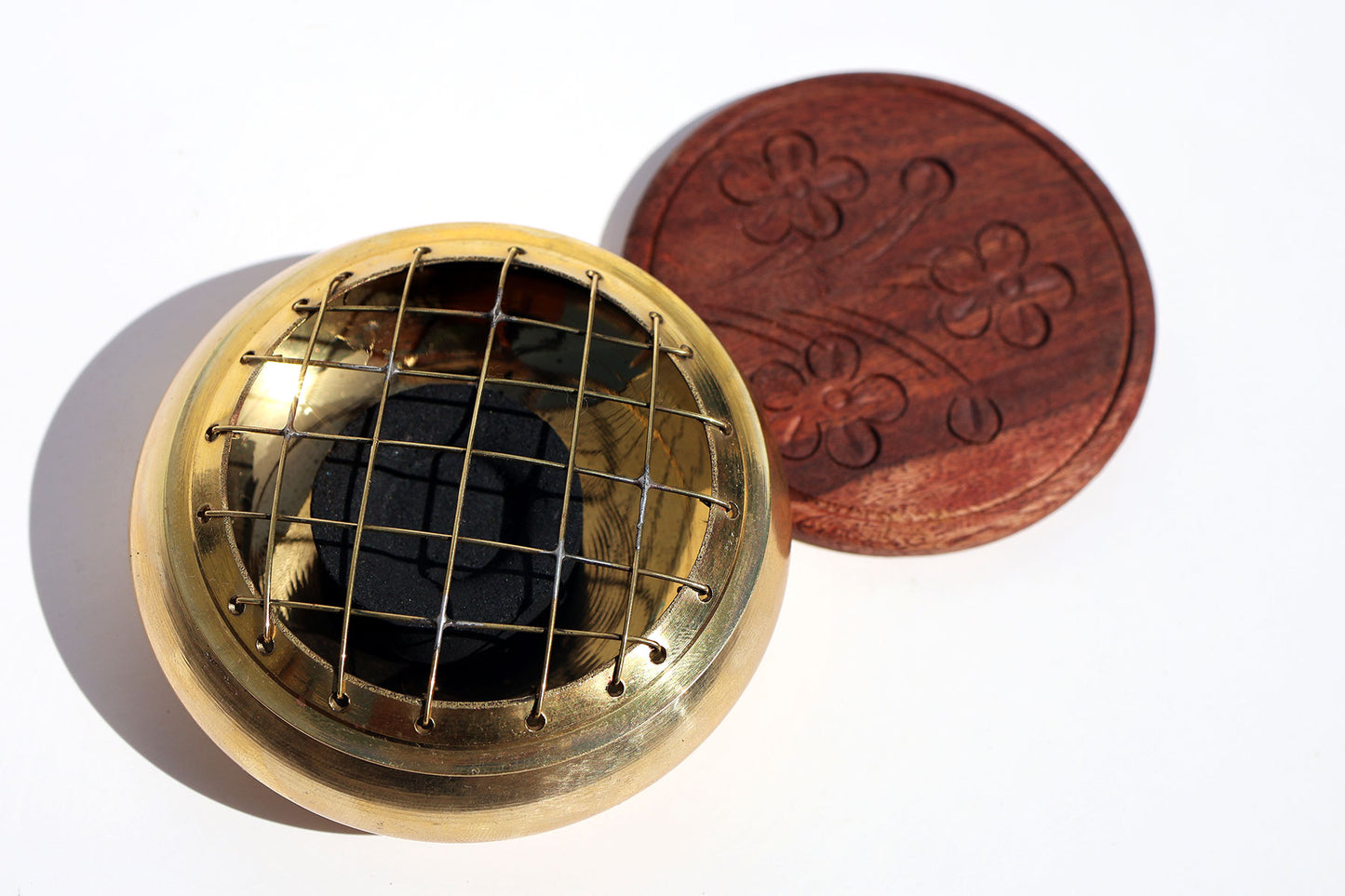 Brass & Wood Incense Burner (3-Piece Set)