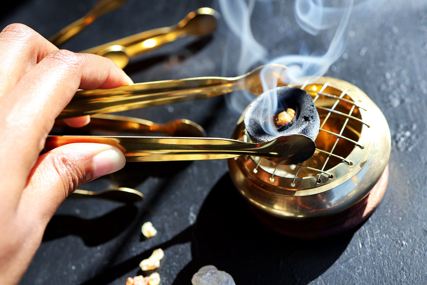 Brass & Wood Incense Burner (3-Piece Set)