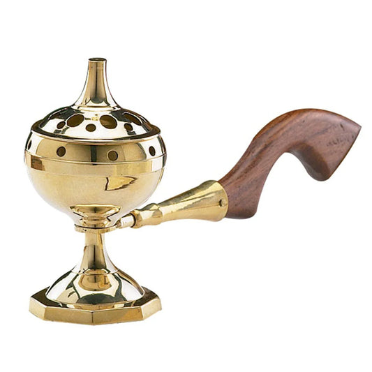 Brass Incense Burner w/ Wood Handle (2-Piece Set)