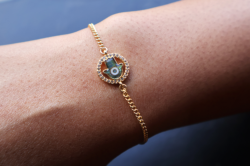Abolone Hamsa Evil Eye Brass Bracelet