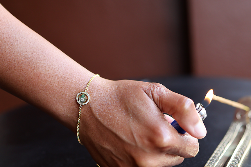 Abolone Hamsa Evil Eye Brass Bracelet